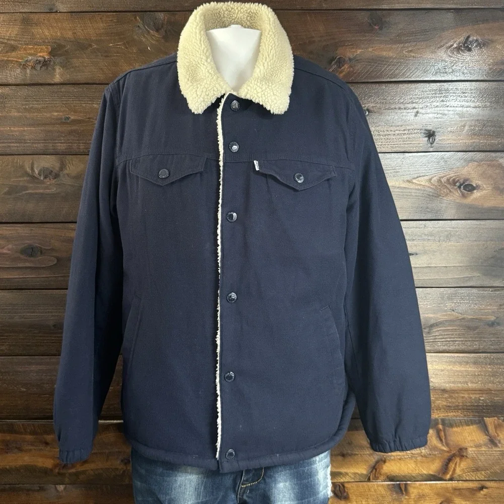 Levi's Men's‎ Premium Multi Pocket Snap Up Sherpa Coach Trucker Jacket Size Med